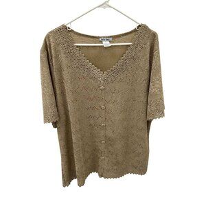 Belle Amie Blouse Women's Plus Size 3X, Gold, V-neck, Short Sleeve